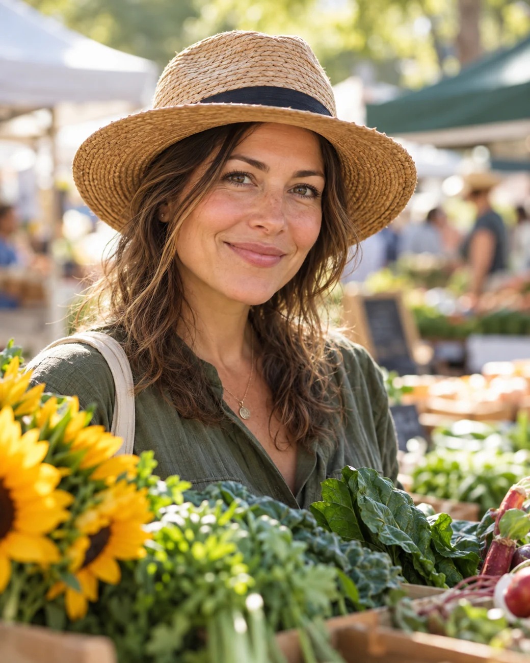 A woman at a neighborhood farmers market